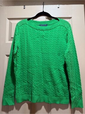Tommy Hilfiger Bright Green Cable Knit Crewneck Sweater